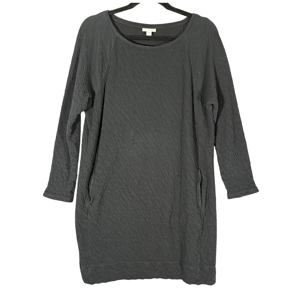 J JIll Pure Jill Sz L Petite Black Textured‎ Cotton Knit Shift Dress Long Sleeve